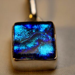 Beautiful  Blue Dichroic Glass Pendant - Set in Sterling Silver